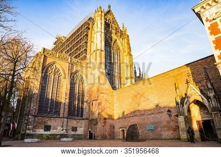 Utrecht, Netherlands - January 06, 2020. Pandhof Garden Of The Dom Church Is One Of Holland Most Bea