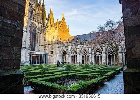 Utrecht, Netherlands - January 06, 2020. Pandhof Garden Of The Dom Church Is One Of Holland Most Bea