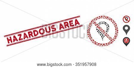 Grunge Red Stamp Watermark With Hazardous Area Caption Inside Double Parallel Lines, And Mosaic No M