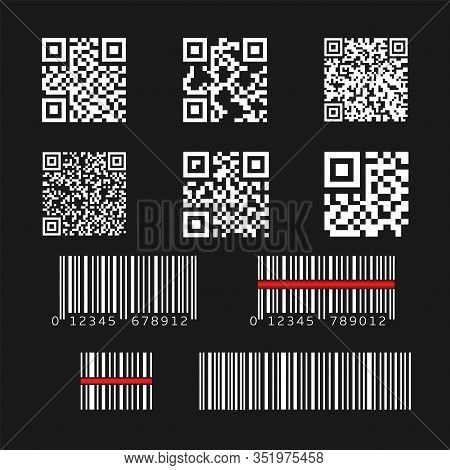 Qr Code And Bar Code Set. Quick Response Code Technology And Barcode Technology