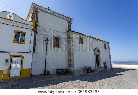 Alcochete, Portugal - August 31, 2019: Facade Of The Late Renaissance Church Of Our Lady Of Life, Bu