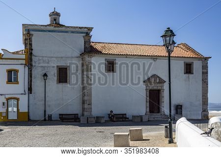 Alcochete, Portugal - August 31, 2019: Facade Of The Late Renaissance Church Of Our Lady Of Life, Bu
