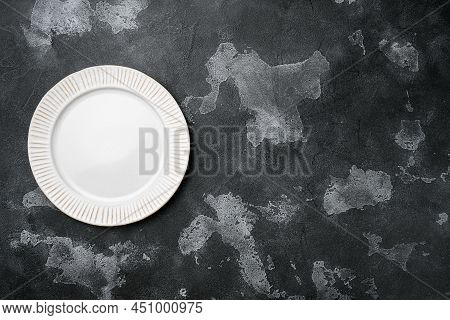 Empty White Plate Porcelain Set With Copy Space For Text Or Food With Copy Space For Text Or Food, T