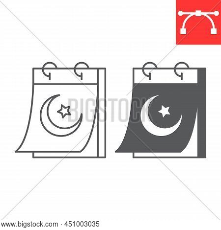 Ramadan Calendar Line And Glyph Icon, Holiday And Crescent, Islamic Calendar Vector Icon, Vector Gra