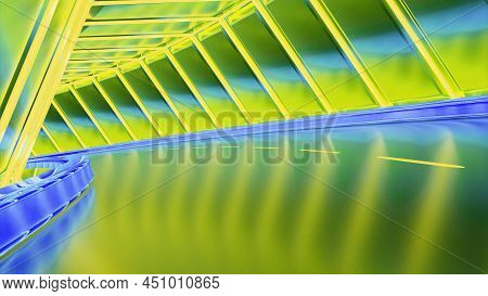 Moving Through Never Ending Neon Tunnel, Abstract 3d Background. Design. Bending Tunnel Looking Like