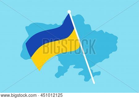 Ukrainian Flag Shown Over The Map Of Ukraine Design. Concept Of Modern European Sovereign Country Sy