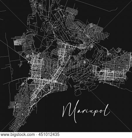 Mariupol Ukraine Black White Vector Map. Detailed Vector Map Of Mariupol City Administrative Area. C