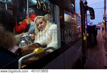 Bucharest, Romania - March 09, 2022: Ukrainian Refugees From Ukraine Arrived In North Railway Statio