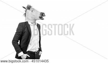 Professional Hardworking Man Wear Horse Head With Formal Suit, Workhorse