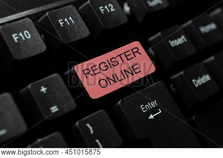 Text Showing Inspiration Register Online. Business Overview Official List Or Record Showing Or Thing
