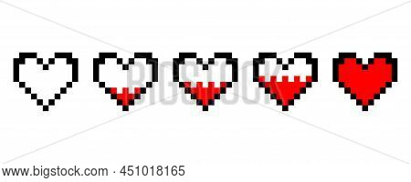 Red Heart Pixel For Game Design. 8 Bit Style Pixel Art Background. Video Game Style. Red Heart. Vect