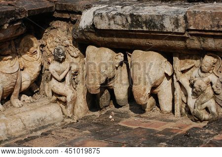 Ancient Architecture Ruins Building Of Wat Si Chum Temple And Pra Ajana Buddha Statues For Thai For