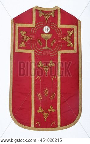STITAR, CROATIA - JUNE 16, 2018: Golden embroidered church chasubles