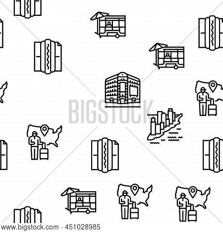 New York American City Landmarks Vector Seamless Pattern Thin Line Illustration