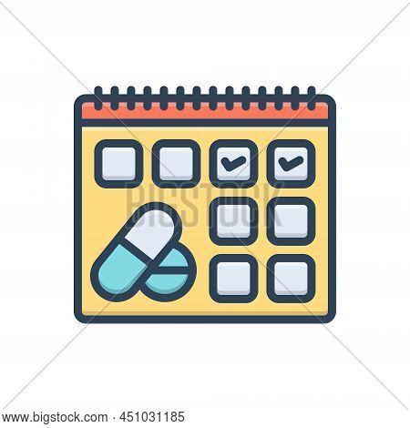 Color Illustration Icon For Twice Two-times Double Doubly Even-more Medicine Drug Week Calendar