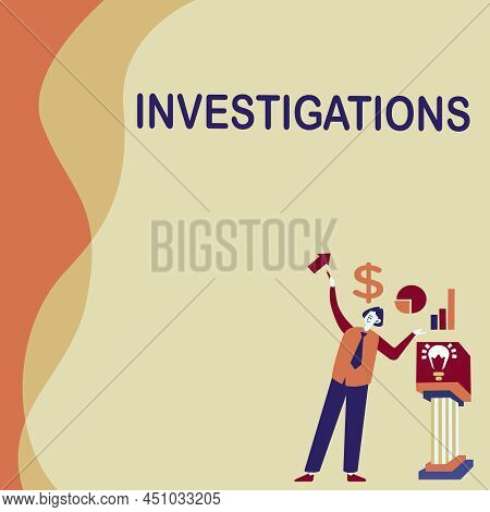 Hand Writing Sign Investigations. Word Written On The Formal Action Or Systematic Examination About 