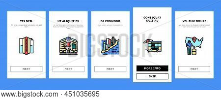 New York American City Landmarks Onboarding Mobile App Page Screen Vector. Square And 5th Avenue, Ce