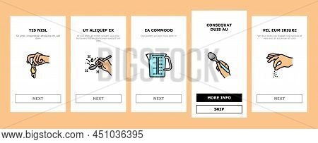 Cook Instruction For Prepare Meal Onboarding Mobile App Page Screen Vector. Butter And Milk Add, Sal