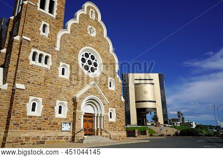 12 February 2022 - Windhoek, Namibia :landmark Building Of Christus Kirche, Or Christ Church In Wind