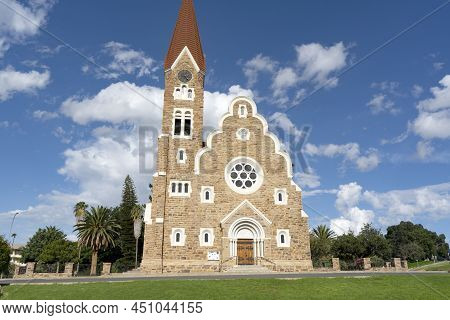 12 February 2022 - Windhoek, Namibia :landmark Building Of Christus Kirche, Or Christ Church In Wind