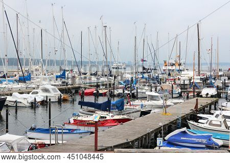 Laboe, Germany - August 30, 2014: Marina And Harbor In Laboe, A Baltic Sea Coast Resort In Schleswig