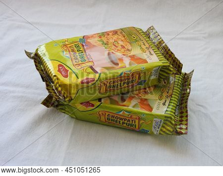 Closeup Of Bikaji Chowpati Bhelpuri Pack Isolated On White Background