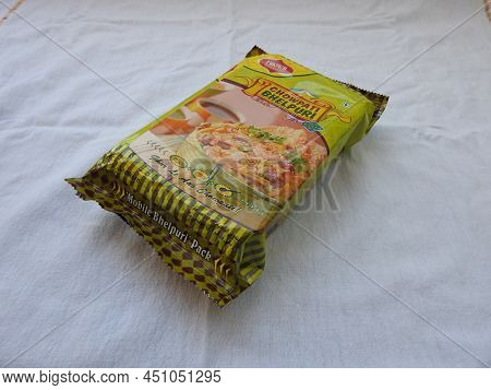 Closeup Of Bikaji Chowpati Bhelpuri Pack Isolated On White Background