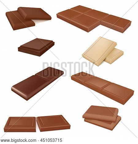 Collection Chocolate Bars 3d Realistic Vector Milk Dark And White Candy Dessert Cocoa Cubes