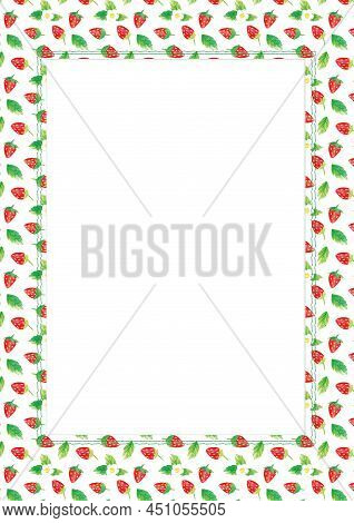 Hand-painted Watercolor Strawberry Frame Border. A4 A5 International Size With Illustration With Fre