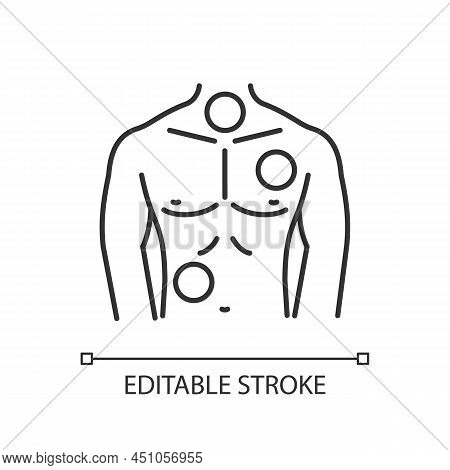 Metastases Linear Icon. Chest Cancer. Thorax And Lungs Tumors. Spreading Of Cancer. Pathogenic Cells