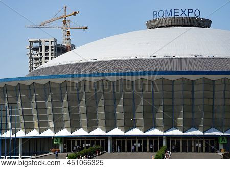 Bucharest, Romania - July 25, 2021: Central Pavilion - The Dome Of The Romexpo Exhibition Center, Bu
