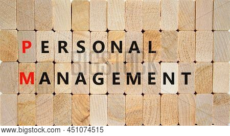 Pm Personal Management Symbol. Concept Words Pm Personal Management On Wooden Blocks On A Beautiful 