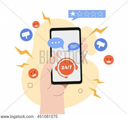 Web Comment Concept. Hand Holds Smartphone, Modern Technologies And Social Networks. Digital World A