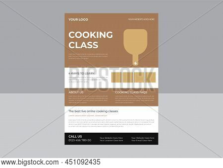 Layout Template For Cooking Classes Flyer, Young Chef Woman Holding Kitchen Item And Showing Gesture
