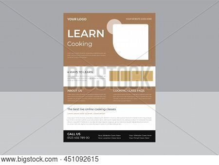 Layout Template For Cooking Classes Flyer, Young Chef Woman Holding Kitchen Item And Showing Gesture