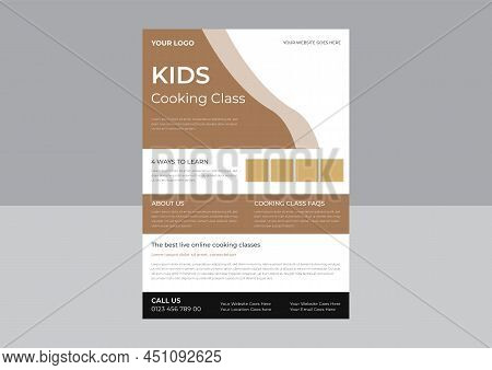Layout Template For Cooking Classes Flyer, Young Chef Woman Holding Kitchen Item And Showing Gesture