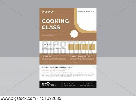 Layout Template For Cooking Classes Flyer, Young Chef Woman Holding Kitchen Item And Showing Gesture