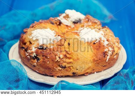 Portuguese Christmas Cake Bolo De Rainha On White Dish