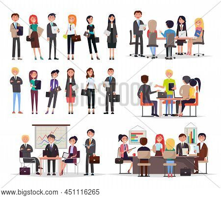 Business People Work In Teams And Create Projects. Colleagues Gether At Meeting Or Conference Around