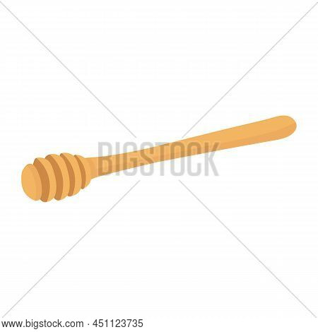Honey Dipper. Wooden Spoon For Liquid Sweetness. Isolated On White Background.