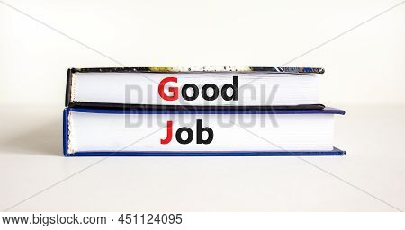 Gj Good Job Abbreviation Symbol. Concept Words 'gj Good Job' On Books On White Table, White Backgrou