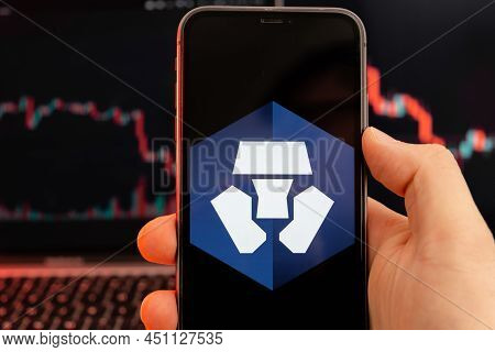 Monaco Mco App Of Cryptocurrency Stock Market Analysis On The Screen Of Mobile Phone In Man Hands An