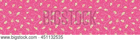 Scattered Petal Vector Seamless Border Background. Floating Etals On Textured Trailing Stems Blend H