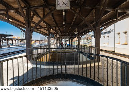 Jaworzyna Slaska, Poland - April 2021: Platform Of Railway Station In Jaworzyna Slaska