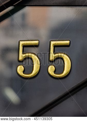 3d Gold Number Fiftyfive At Black Background