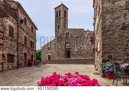 Radicofani - Italy. June 04, 2021: Church san Pietro Apostolo (13th-century) In The Center Of Radico
