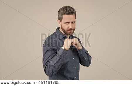 Using Force In Self-defense. Standing In Defensive Position. Fighting Defensive Action