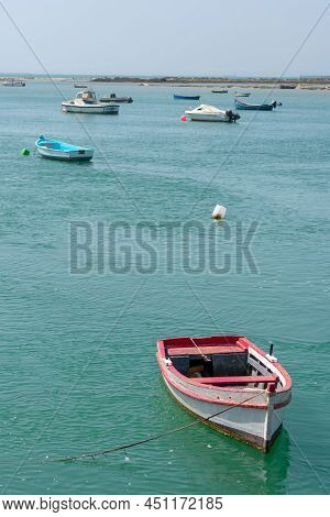 Fishing Boats On The Cachucha Beach In Puerto Real, Cadiz. Andalusia, Spain. Europe.