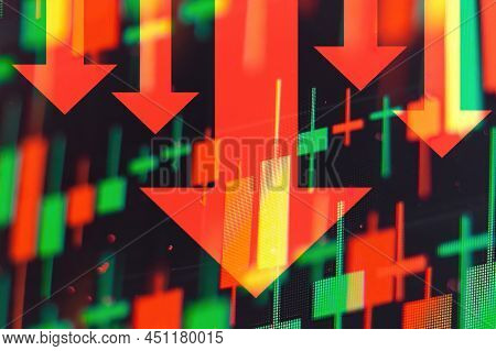Decreasing Red Arrows Showing The Deterioration Of The Economy Or The Fall Of Stocks On The Stock Ex