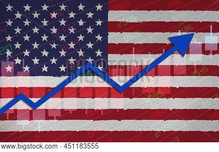 3d Rendering Of Economic Recovery With Stock Market Chart Arrow Up In Positive Territory Over Us Fla